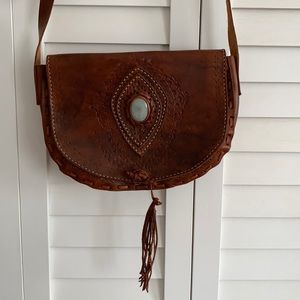 Leather Cross Body Bag with Gem Stone